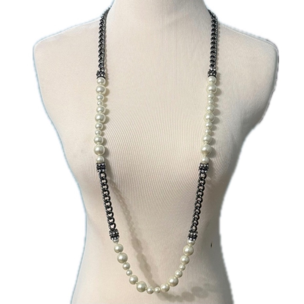 Vintage Givenchy Faux Pearl & Crystal Station Necklace